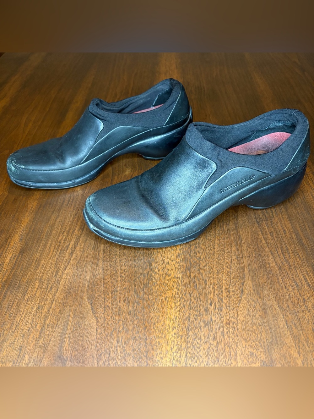Merrell Spire Stretch Loafer Womens 7.5 Black Leather Slip On Wedge J43962